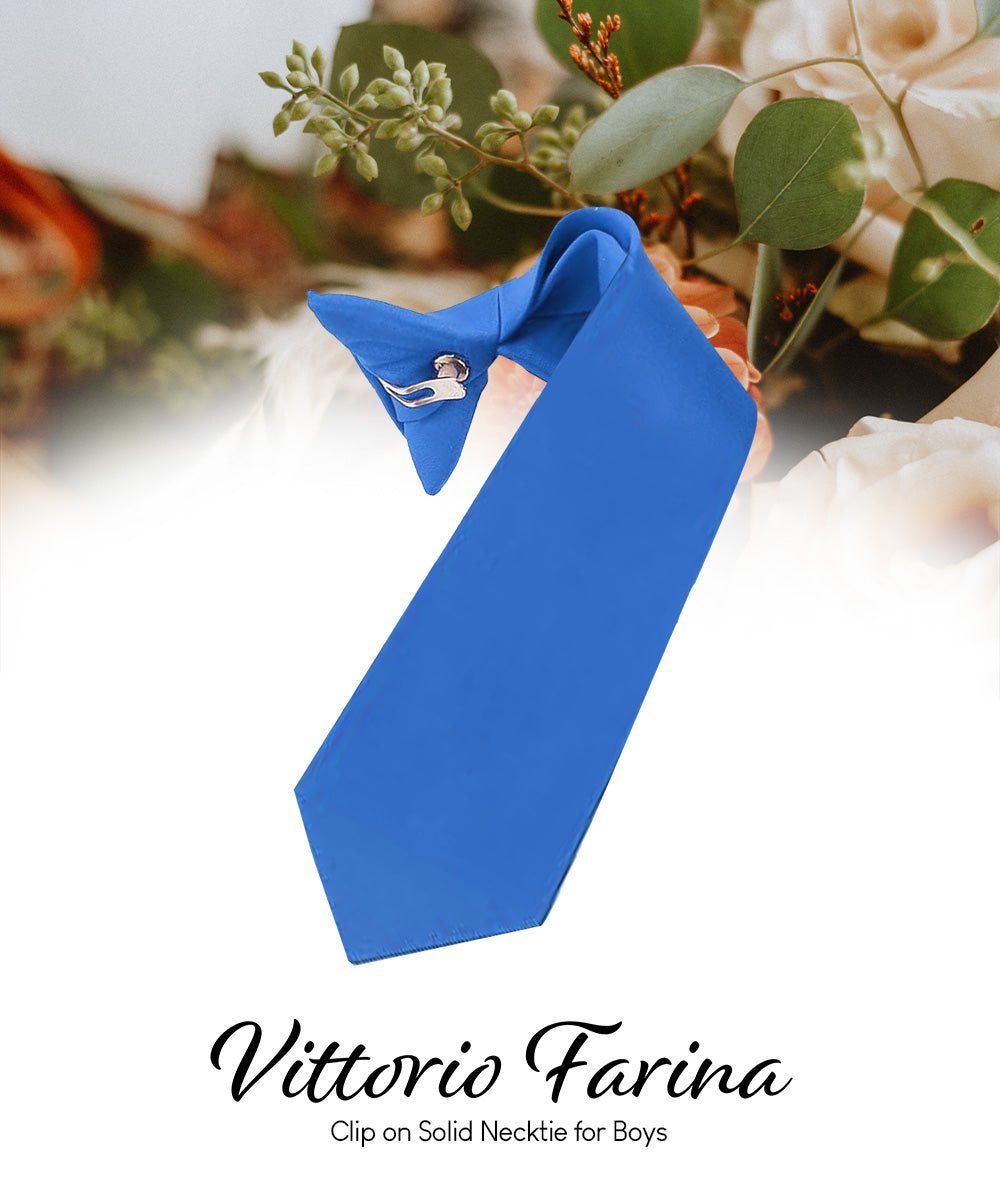 Vittorio Farina Boy's Satin Clip Necktie - Suits You Sir - Royal Blue - 16 - in
