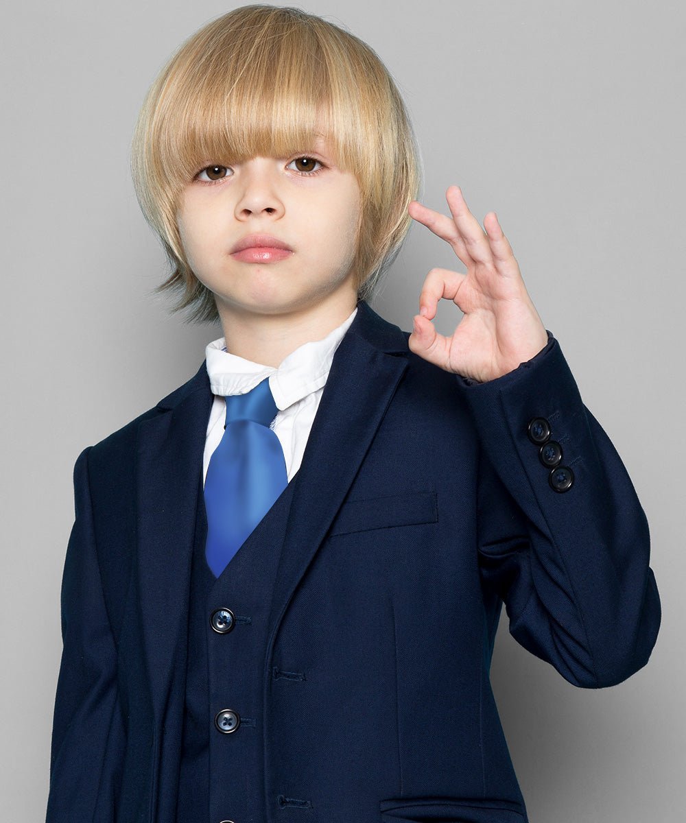 Vittorio Farina Boy's Satin Clip Necktie - Suits You Sir - Royal Blue - 16 - in