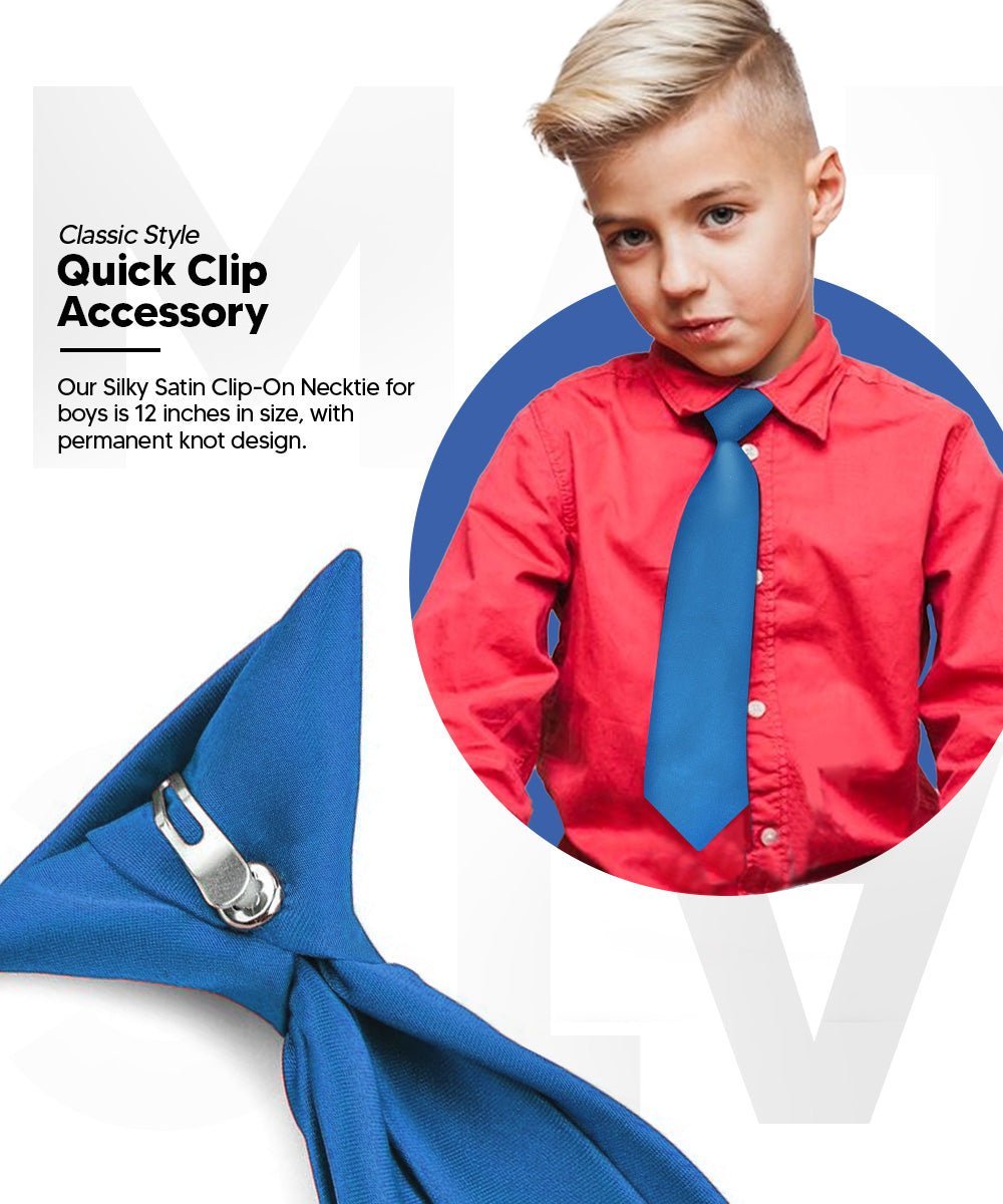 Vittorio Farina Boy's Satin Clip Necktie - Suits You Sir - Royal Blue - 16 - in