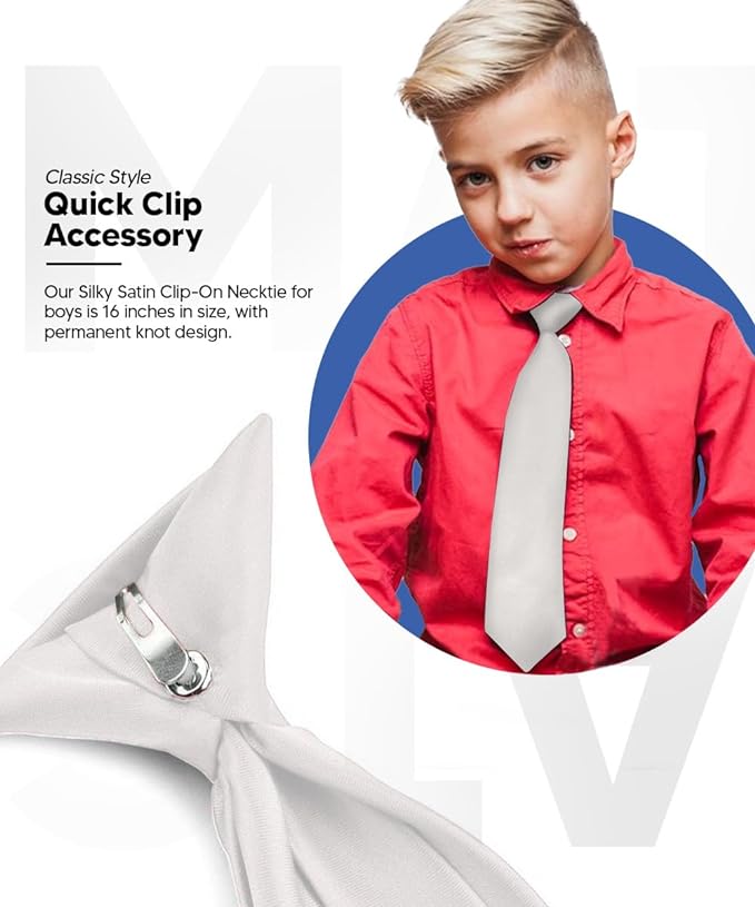 Vittorio Farina Boy's Satin Clip Necktie - Suits You Sir - White - 16 - in