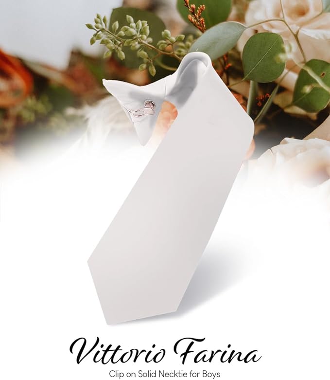 Vittorio Farina Boy's Satin Clip Necktie - Suits You Sir - White - 16 - in