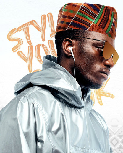 Vittorio Farina Kente Kufi Hat for Men and Women – African Kufi Hat Ideal for Cultural Attire, Outfit & Costume - Suits You Sir - Kente 1 - 