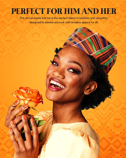 Vittorio Farina Kente Kufi Hat for Men and Women – African Kufi Hat Ideal for Cultural Attire, Outfit & Costume - Suits You Sir - Kente 1 - 
