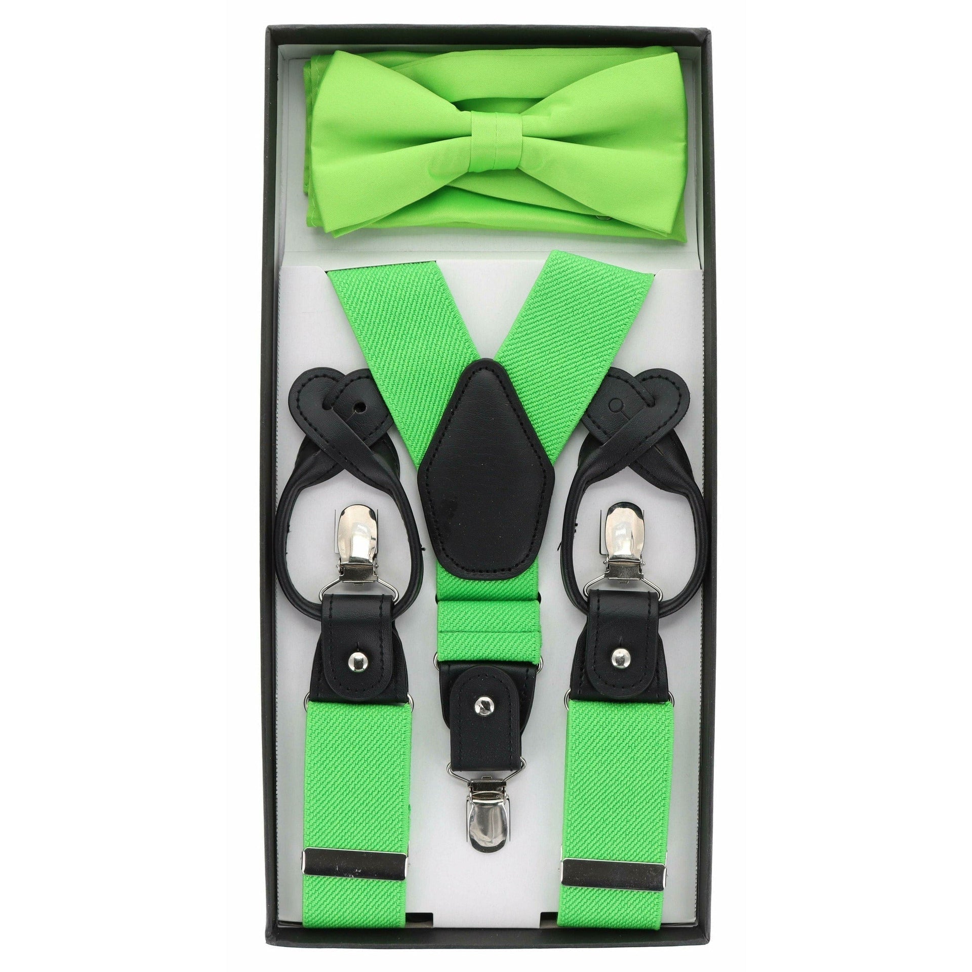 Vittorio Farina Men's Clip End Suspender, Bow Tie and Pocket Square Set with Silver Hardware in Gift Box: 70% Polyester & 30% Elastomer - Suits You Sir - Burgundy - 