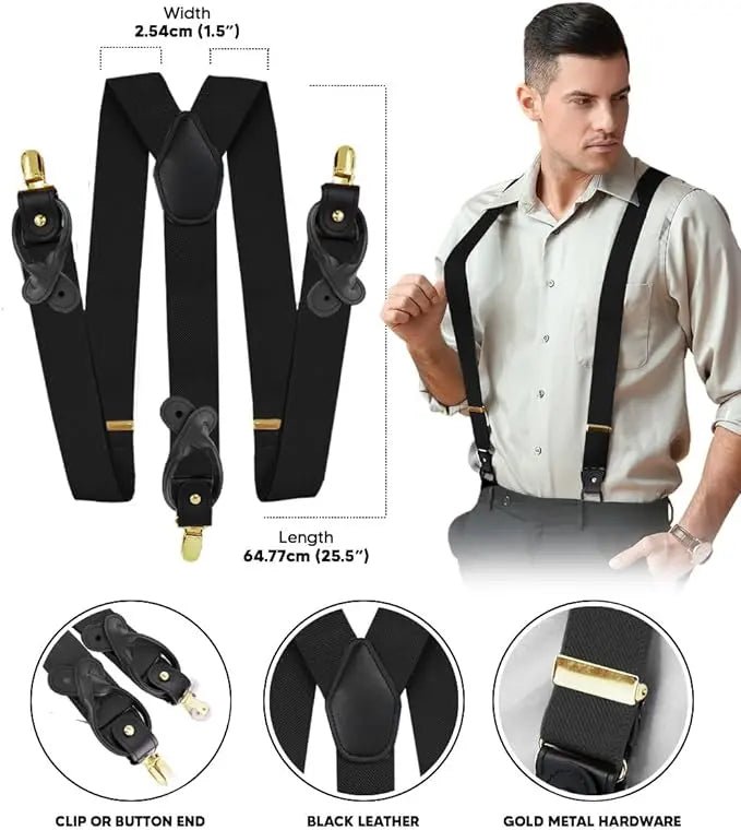 Vittorio Farina Men's Convertible Suspender in Gift Box: 70% Polyester & 30% Elastomer - Suits You Sir - Black - Gold