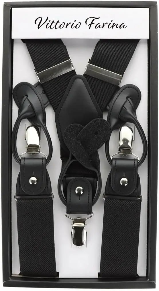 Vittorio Farina Men's Convertible Suspender in Gift Box: 70% Polyester & 30% Elastomer - Suits You Sir - Black - Gold