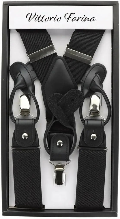 Vittorio Farina Men's Convertible Suspender in Gift Box: 70% Polyester & 30% Elastomer - Suits You Sir - Black - Silver