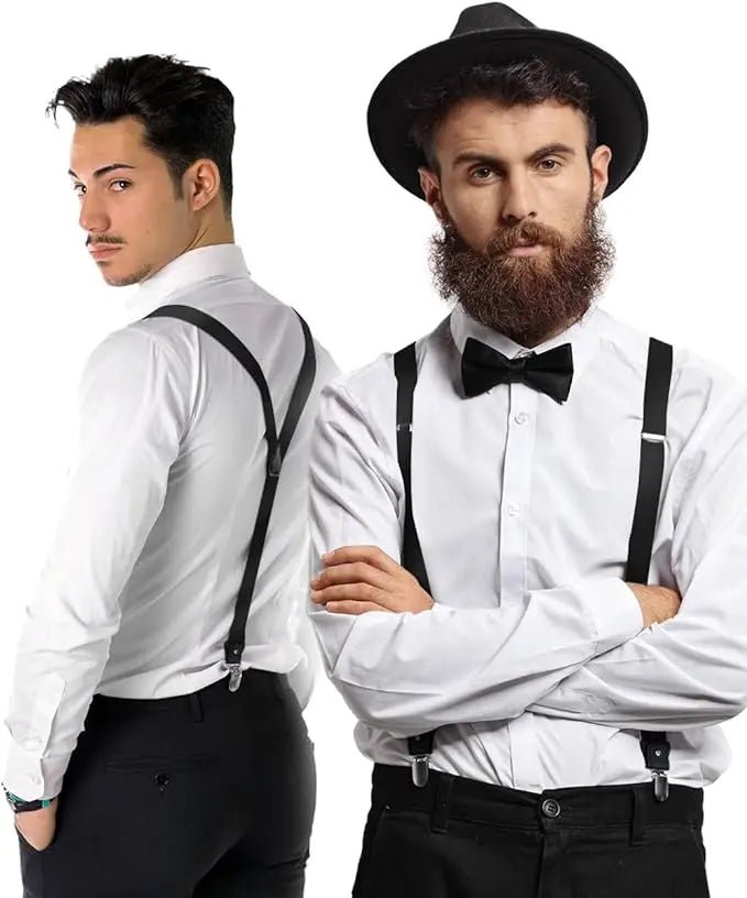 Vittorio Farina Men's Convertible Suspender in Gift Box: 70% Polyester & 30% Elastomer - Suits You Sir - Black - Silver