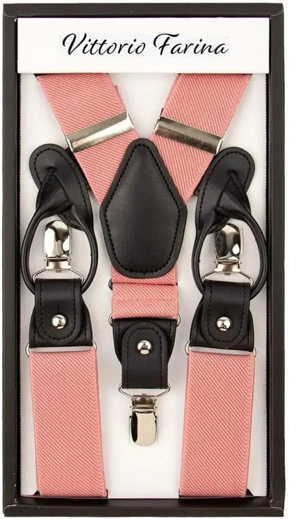 Vittorio Farina Men's Convertible Suspender in Gift Box: 70% Polyester & 30% Elastomer - Suits You Sir - Blush - Silver