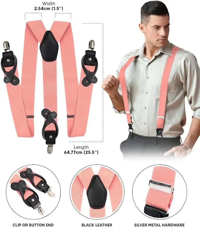 Vittorio Farina Men's Convertible Suspender in Gift Box: 70% Polyester & 30% Elastomer - Suits You Sir - Blush - Silver