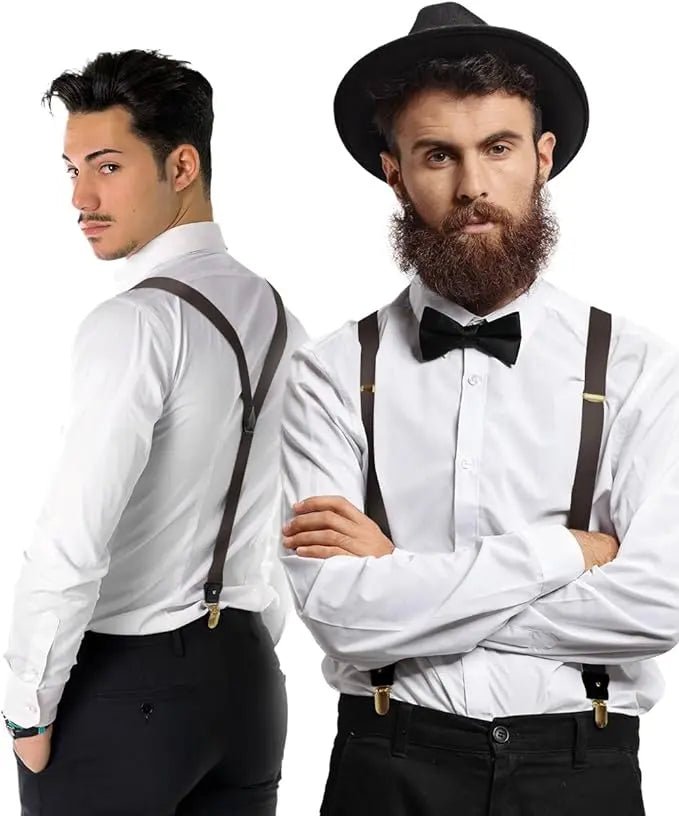 Vittorio Farina Men's Convertible Suspender in Gift Box: 70% Polyester & 30% Elastomer - Suits You Sir - Brown - Gold