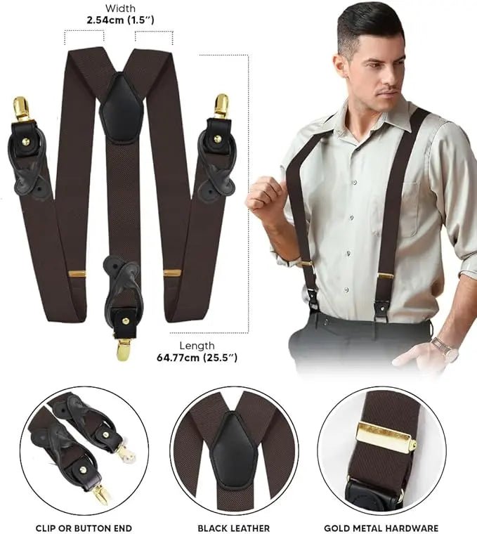 Vittorio Farina Men's Convertible Suspender in Gift Box: 70% Polyester & 30% Elastomer - Suits You Sir - Brown - Gold