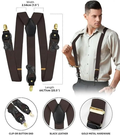 Vittorio Farina Men's Convertible Suspender in Gift Box: 70% Polyester & 30% Elastomer - Suits You Sir - Brown - Gold