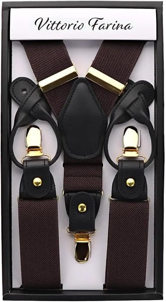 Vittorio Farina Men's Convertible Suspender in Gift Box: 70% Polyester & 30% Elastomer - Suits You Sir - Brown - Gold