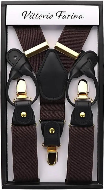 Vittorio Farina Men's Convertible Suspender in Gift Box: 70% Polyester & 30% Elastomer - Suits You Sir - Brown - Gold