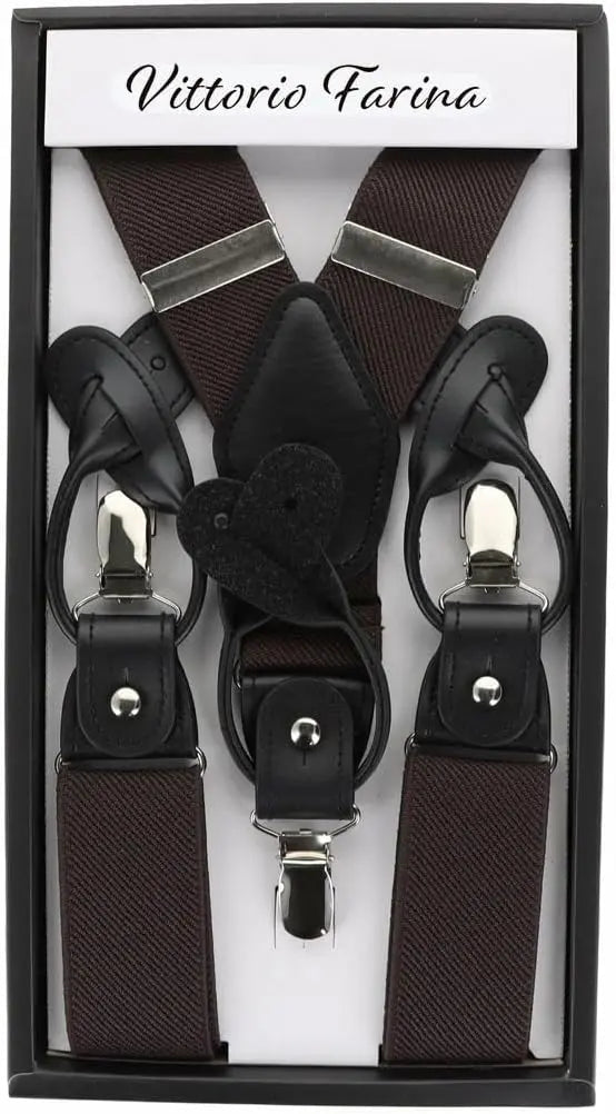 Vittorio Farina Men's Convertible Suspender in Gift Box: 70% Polyester & 30% Elastomer - Suits You Sir - Brown - Silver