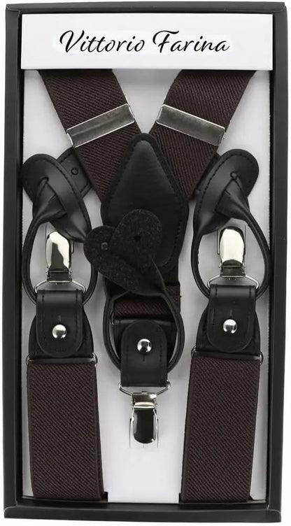 Vittorio Farina Men's Convertible Suspender in Gift Box: 70% Polyester & 30% Elastomer - Suits You Sir - Brown - Silver