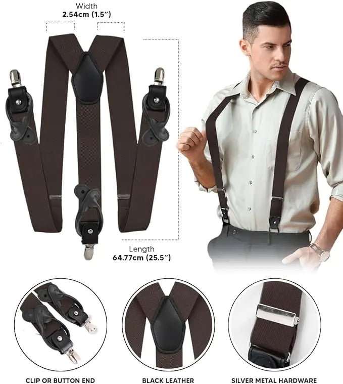Vittorio Farina Men's Convertible Suspender in Gift Box: 70% Polyester & 30% Elastomer - Suits You Sir - Brown - Silver