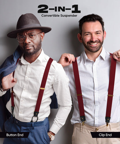 Vittorio Farina Men's Convertible Suspender in Gift Box: 70% Polyester & 30% Elastomer - Suits You Sir - Burgundy - Gold