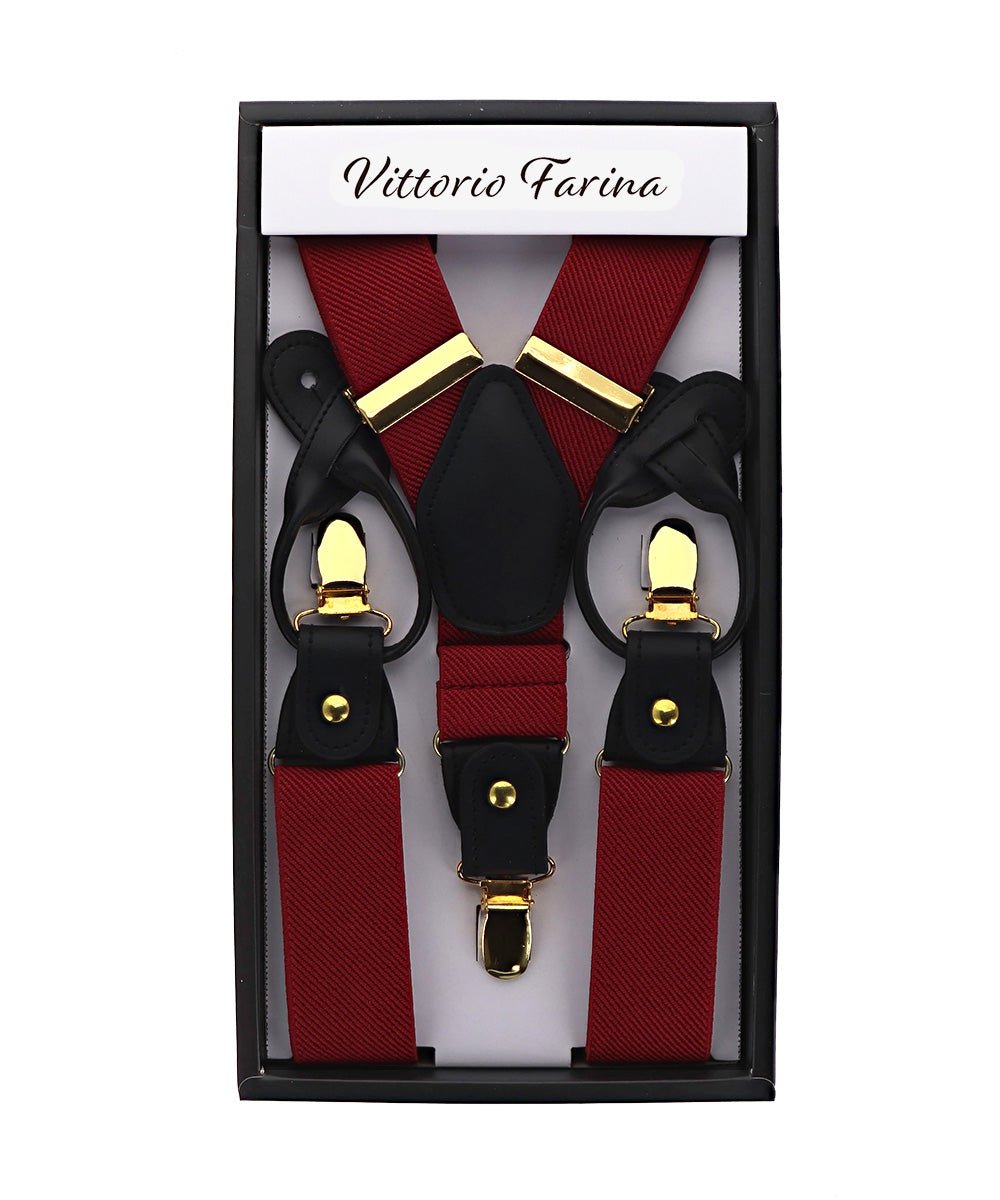 Vittorio Farina Men's Convertible Suspender in Gift Box: 70% Polyester & 30% Elastomer - Suits You Sir - Burgundy - Gold