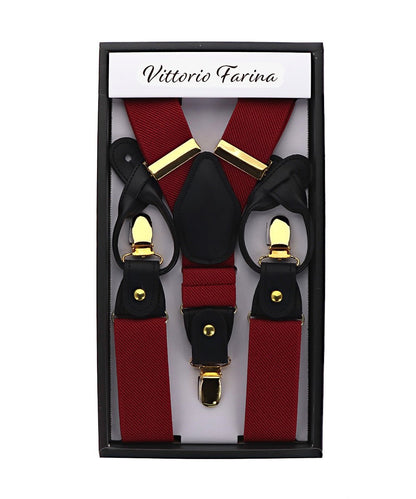 Vittorio Farina Men's Convertible Suspender in Gift Box: 70% Polyester & 30% Elastomer - Suits You Sir - Burgundy - Gold