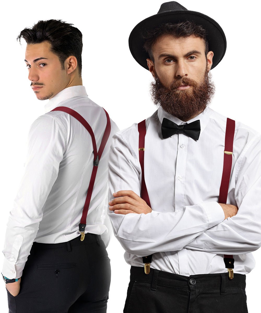 Vittorio Farina Men's Convertible Suspender in Gift Box: 70% Polyester & 30% Elastomer - Suits You Sir - Burgundy - Gold