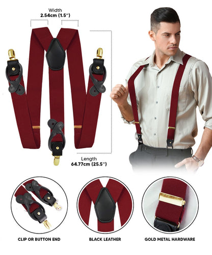 Vittorio Farina Men's Convertible Suspender in Gift Box: 70% Polyester & 30% Elastomer - Suits You Sir - Burgundy - Gold