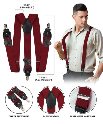Vittorio Farina Men's Convertible Suspender in Gift Box: 70% Polyester & 30% Elastomer - Suits You Sir - Burgundy - Silver