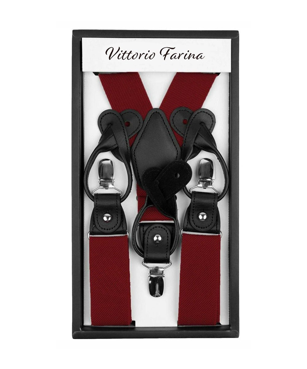 Vittorio Farina Men's Convertible Suspender in Gift Box: 70% Polyester & 30% Elastomer - Suits You Sir - Burgundy - Silver