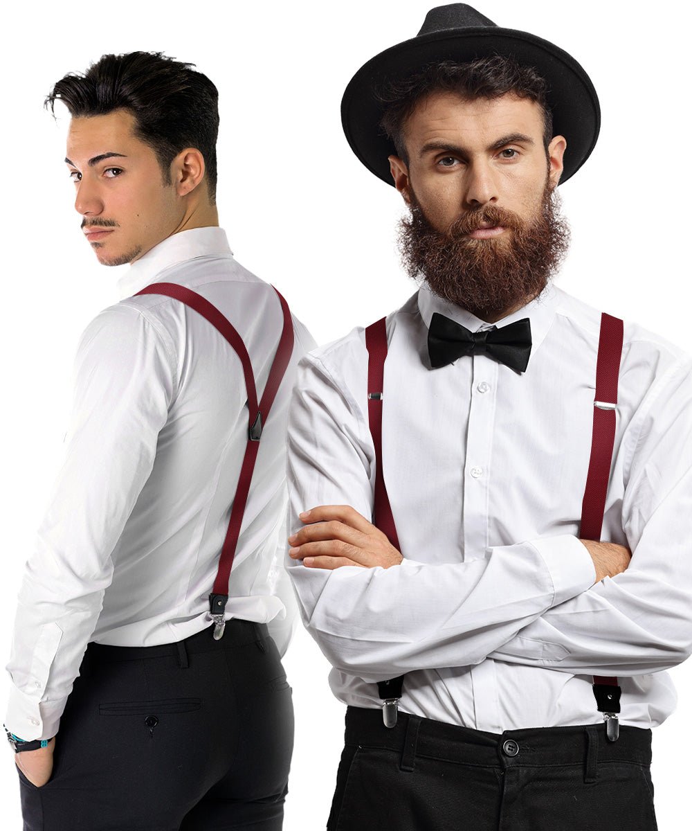 Vittorio Farina Men's Convertible Suspender in Gift Box: 70% Polyester & 30% Elastomer - Suits You Sir - Burgundy - Silver