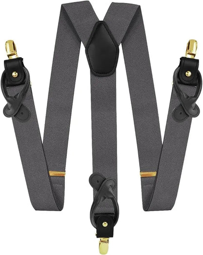 Vittorio Farina Men's Convertible Suspender in Gift Box: 70% Polyester & 30% Elastomer - Suits You Sir - Charcoal - Gold