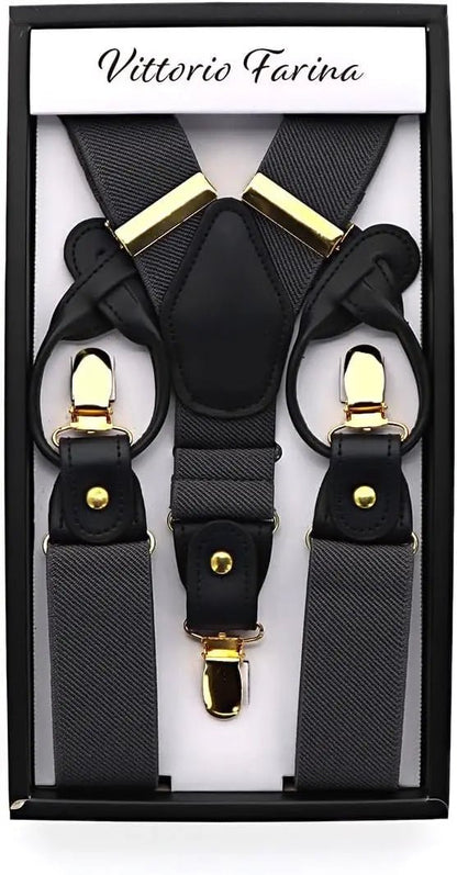 Vittorio Farina Men's Convertible Suspender in Gift Box: 70% Polyester & 30% Elastomer - Suits You Sir - Charcoal - Gold