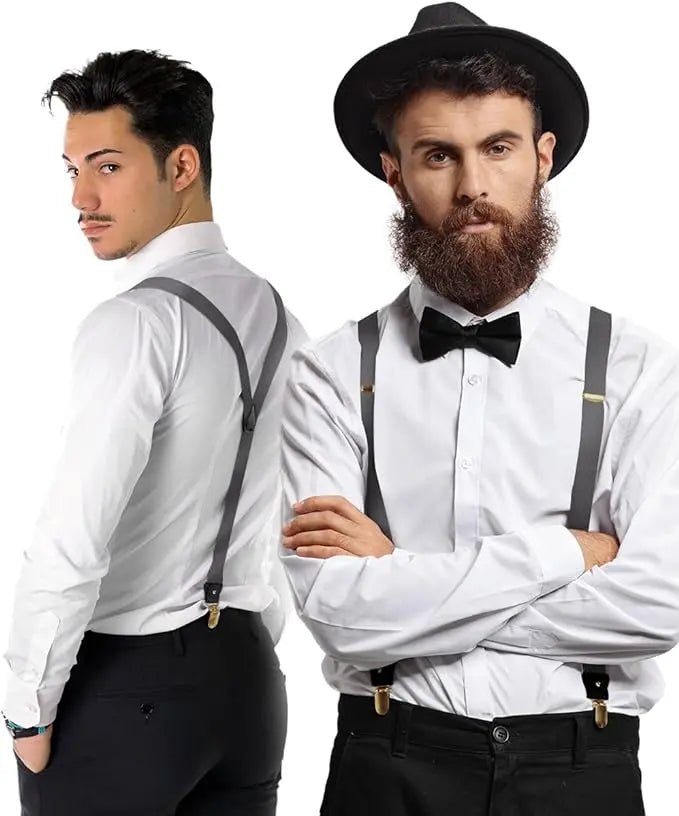 Vittorio Farina Men's Convertible Suspender in Gift Box: 70% Polyester & 30% Elastomer - Suits You Sir - Charcoal - Gold