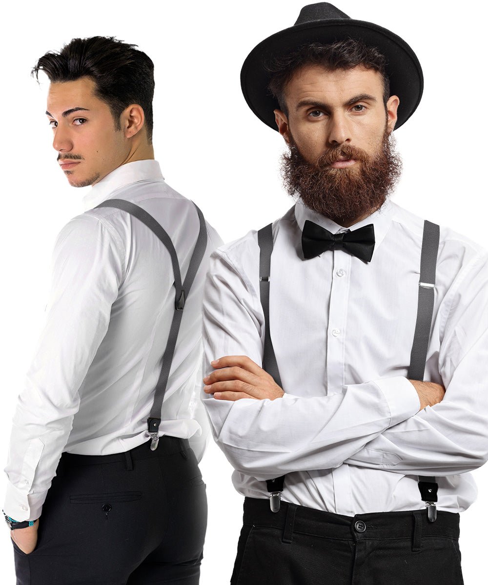 Vittorio Farina Men's Convertible Suspender in Gift Box: 70% Polyester & 30% Elastomer - Suits You Sir - Charcoal - Silver
