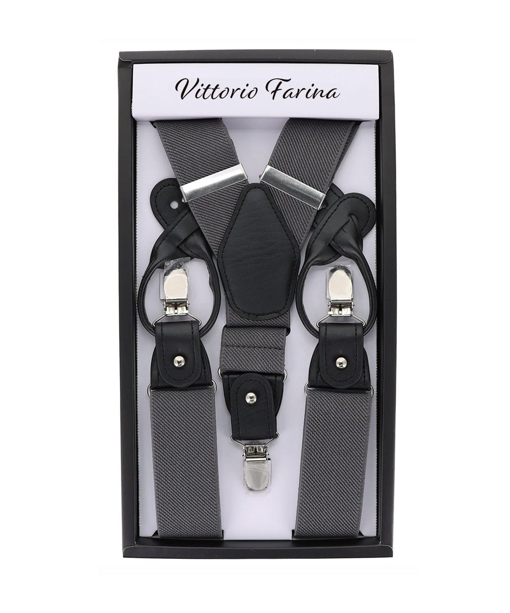 Vittorio Farina Men's Convertible Suspender in Gift Box: 70% Polyester & 30% Elastomer - Suits You Sir - Charcoal - Silver