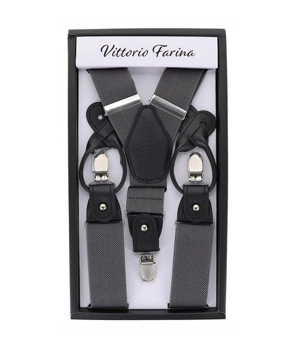 Vittorio Farina Men's Convertible Suspender in Gift Box: 70% Polyester & 30% Elastomer - Suits You Sir - Charcoal - Silver