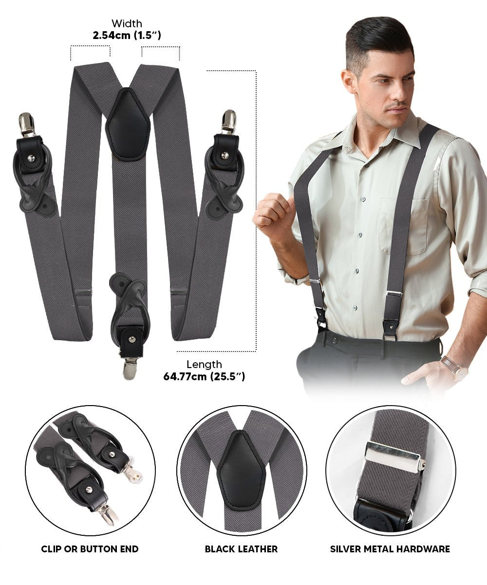 Vittorio Farina Men's Convertible Suspender in Gift Box: 70% Polyester & 30% Elastomer - Suits You Sir - Charcoal - Silver