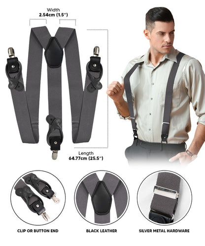 Vittorio Farina Men's Convertible Suspender in Gift Box: 70% Polyester & 30% Elastomer - Suits You Sir - Charcoal - Silver