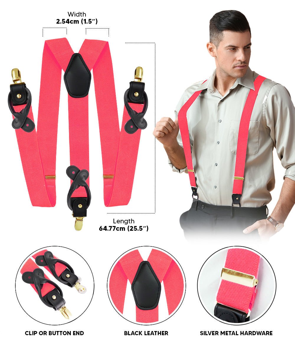 Vittorio Farina Men's Convertible Suspender in Gift Box: 70% Polyester & 30% Elastomer - Suits You Sir - Coral - Gold