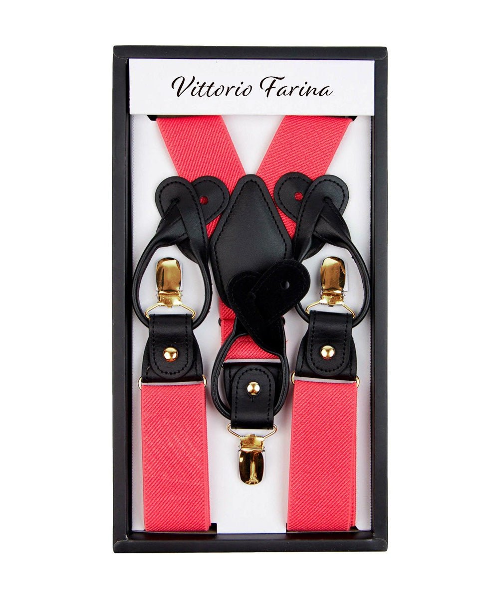 Vittorio Farina Men's Convertible Suspender in Gift Box: 70% Polyester & 30% Elastomer - Suits You Sir - Coral - Gold
