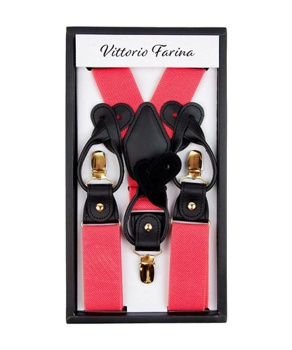 Vittorio Farina Men's Convertible Suspender in Gift Box: 70% Polyester & 30% Elastomer - Suits You Sir - Coral - Gold