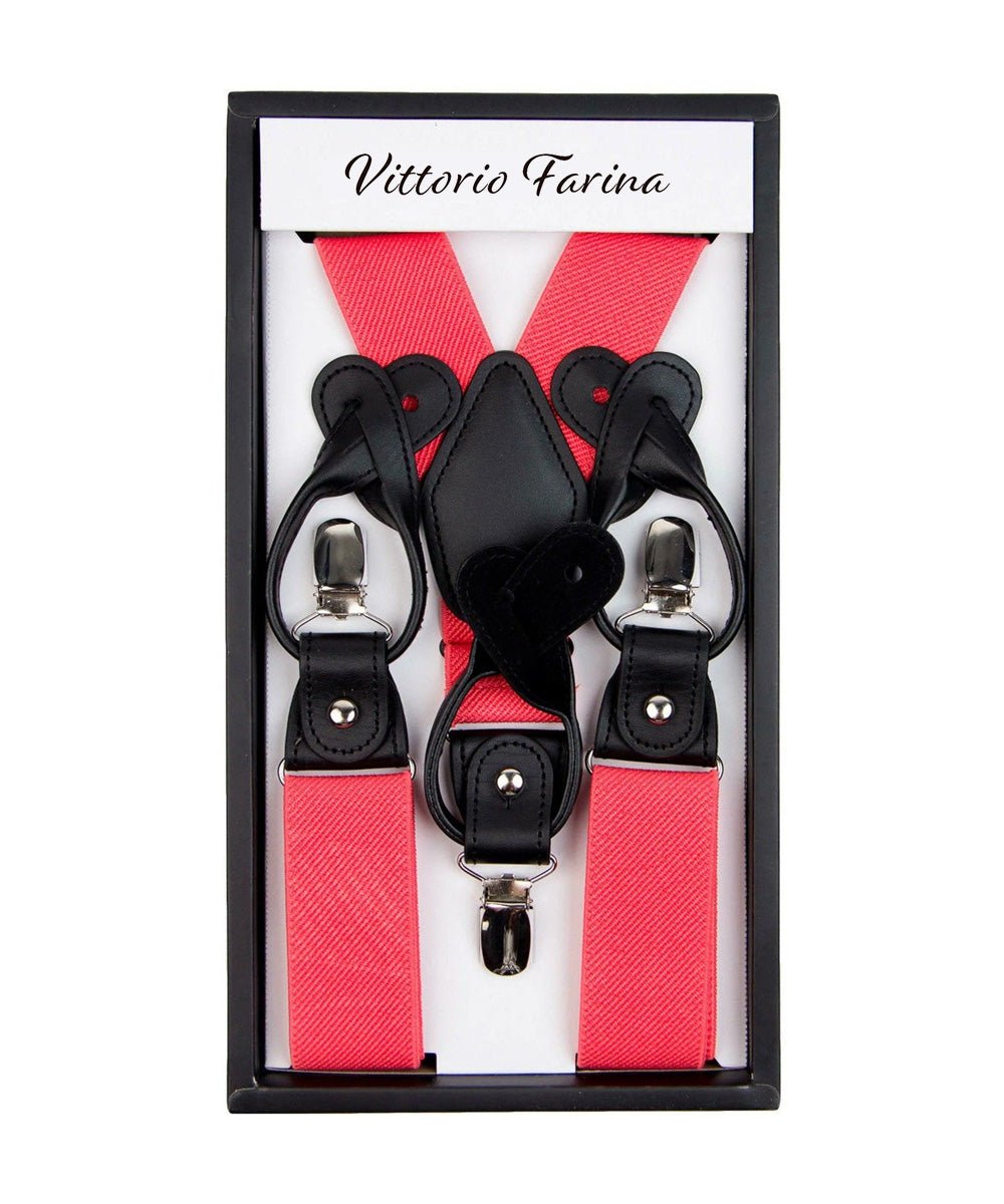 Vittorio Farina Men's Convertible Suspender in Gift Box: 70% Polyester & 30% Elastomer - Suits You Sir - Coral - Silver