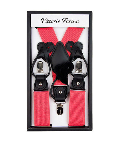 Vittorio Farina Men's Convertible Suspender in Gift Box: 70% Polyester & 30% Elastomer - Suits You Sir - Coral - Silver