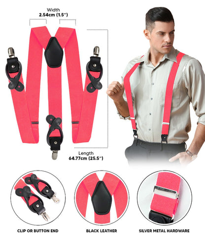 Vittorio Farina Men's Convertible Suspender in Gift Box: 70% Polyester & 30% Elastomer - Suits You Sir - Coral - Silver