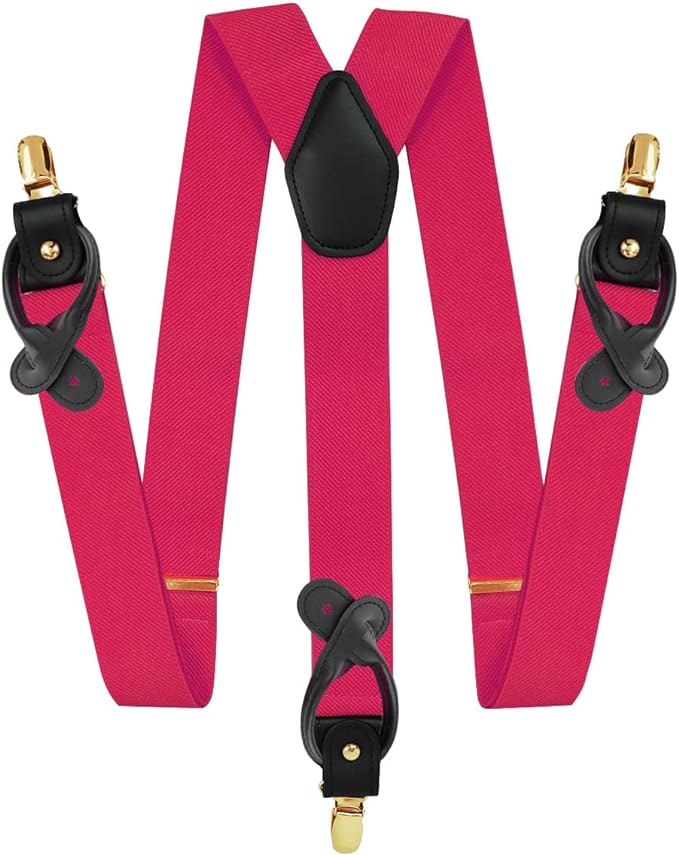 Vittorio Farina Men's Convertible Suspender in Gift Box: 70% Polyester & 30% Elastomer - Suits You Sir - Hot Pink - Gold
