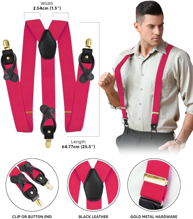 Vittorio Farina Men's Convertible Suspender in Gift Box: 70% Polyester & 30% Elastomer - Suits You Sir - Hot Pink - Gold