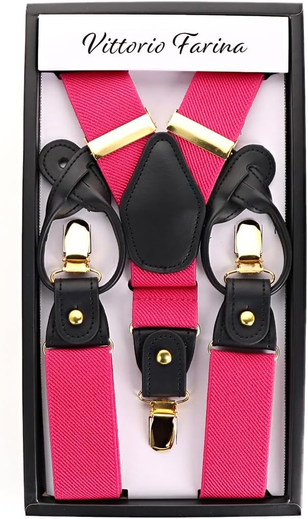Vittorio Farina Men's Convertible Suspender in Gift Box: 70% Polyester & 30% Elastomer - Suits You Sir - Hot Pink - Gold