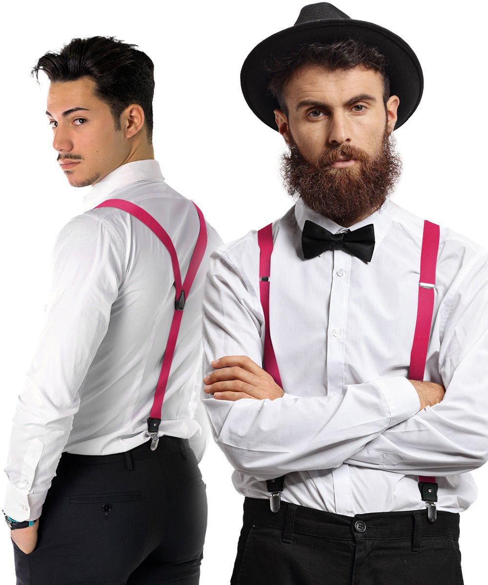 Vittorio Farina Men's Convertible Suspender in Gift Box: 70% Polyester & 30% Elastomer - Suits You Sir - Hot Pink - Silver