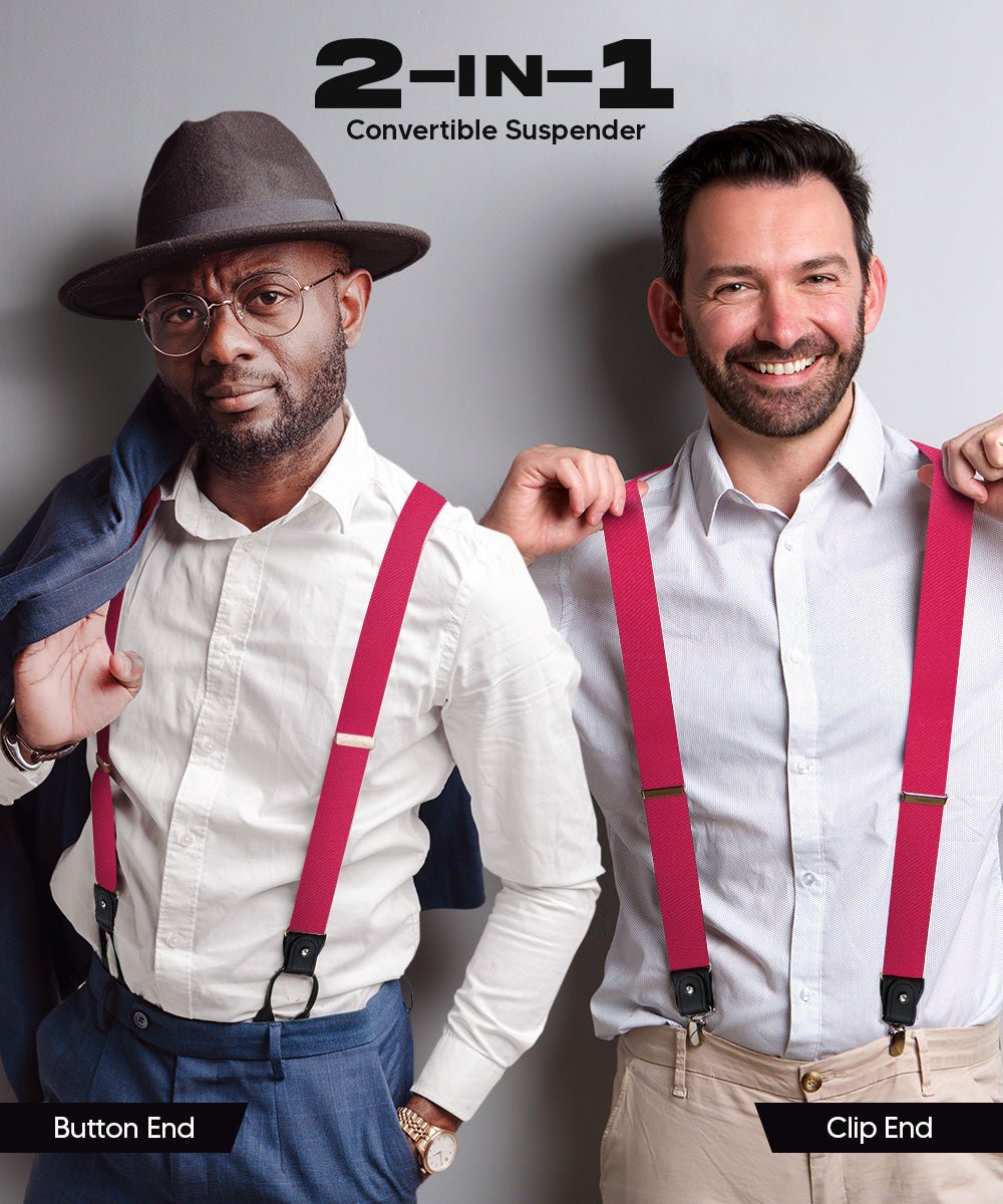 Vittorio Farina Men's Convertible Suspender in Gift Box: 70% Polyester & 30% Elastomer - Suits You Sir - Hot Pink - Silver
