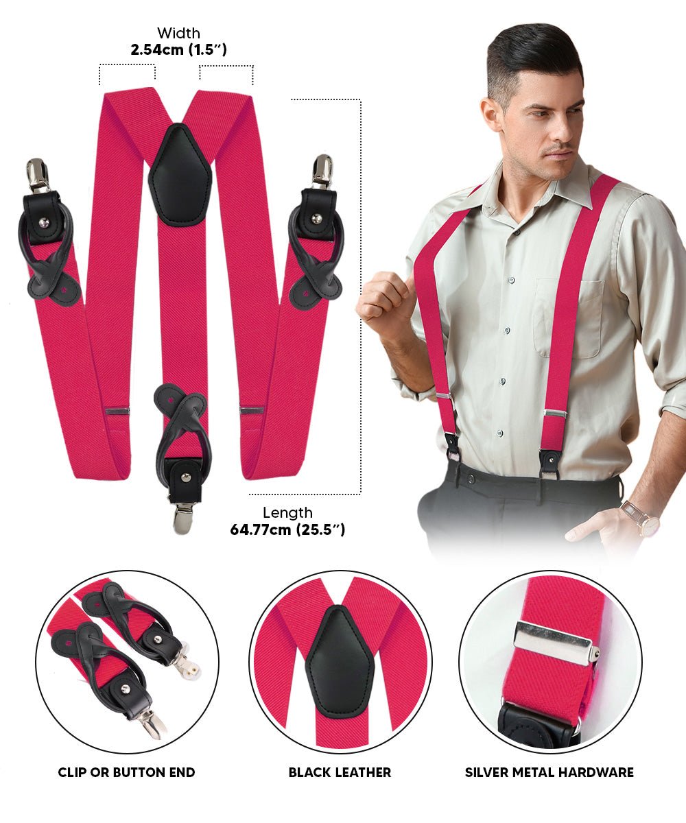 Vittorio Farina Men's Convertible Suspender in Gift Box: 70% Polyester & 30% Elastomer - Suits You Sir - Hot Pink - Silver